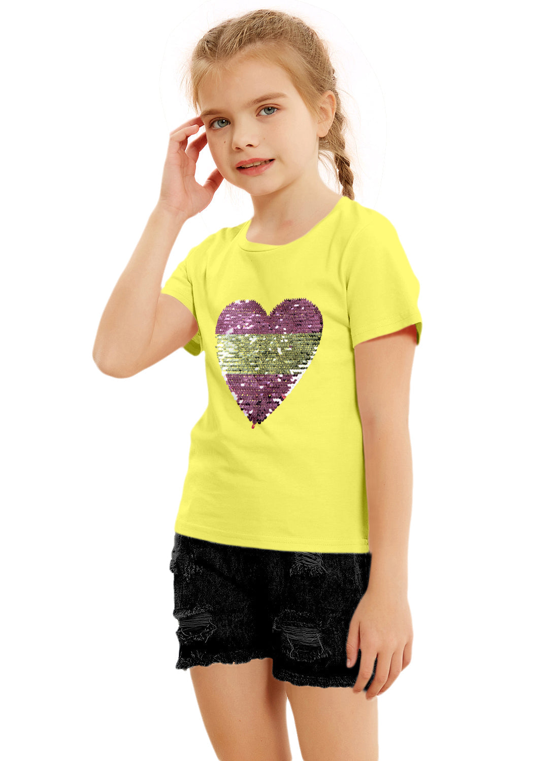 Yellow  Sequin T-shirt for Girls