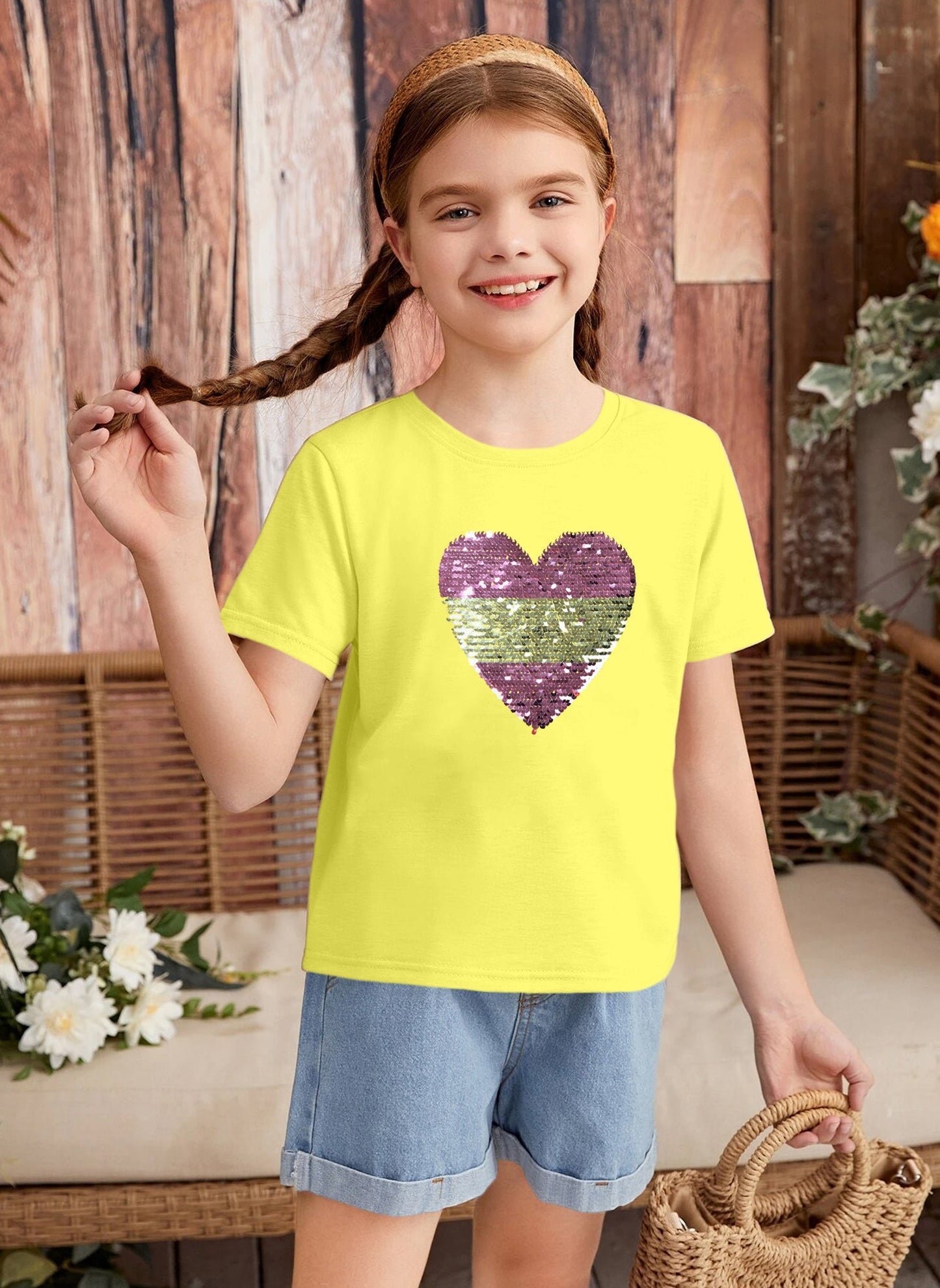 Yellow  Sequin T-shirt for Girls