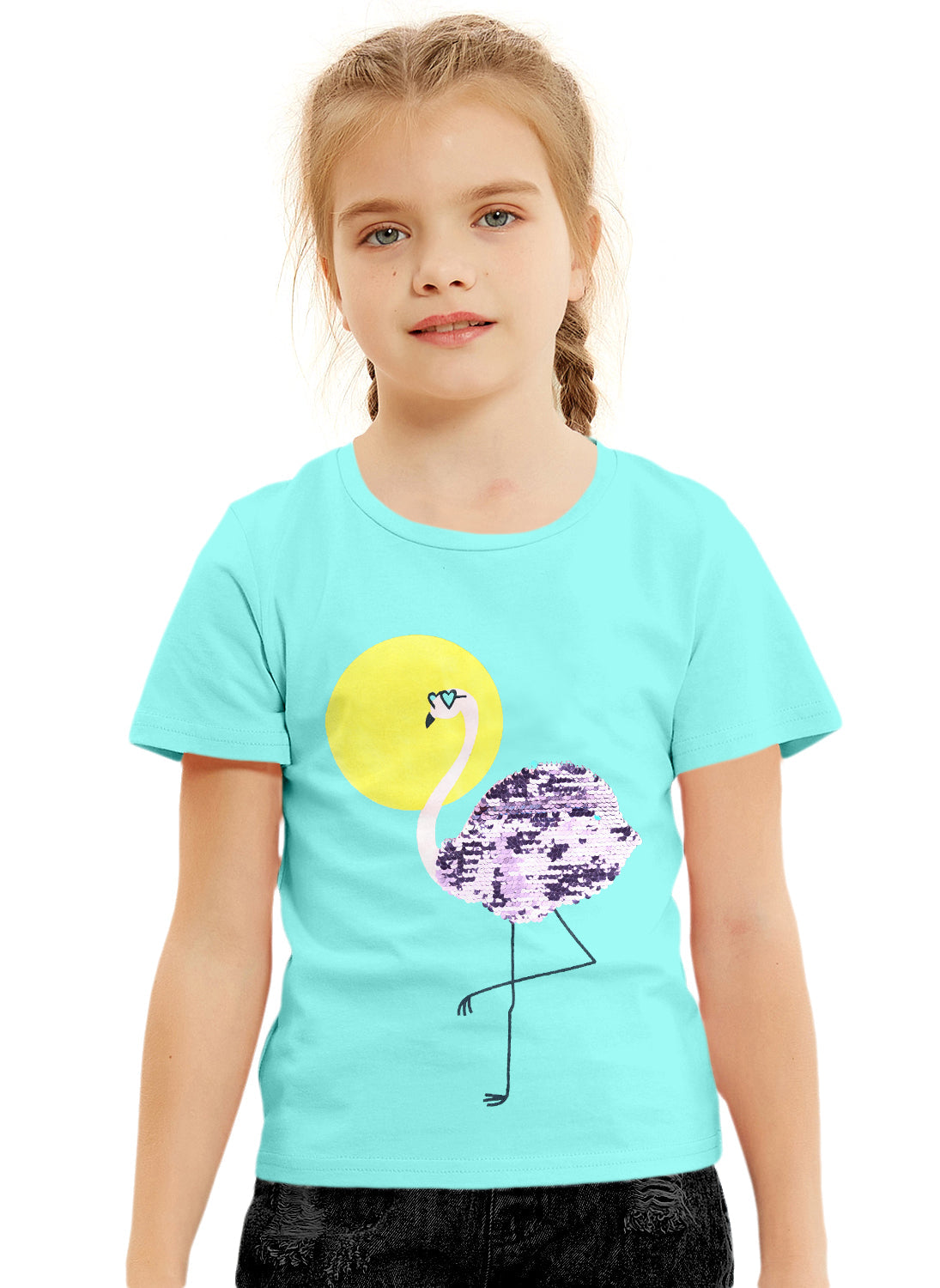 Sea Green Sequin T-shirt for Girls