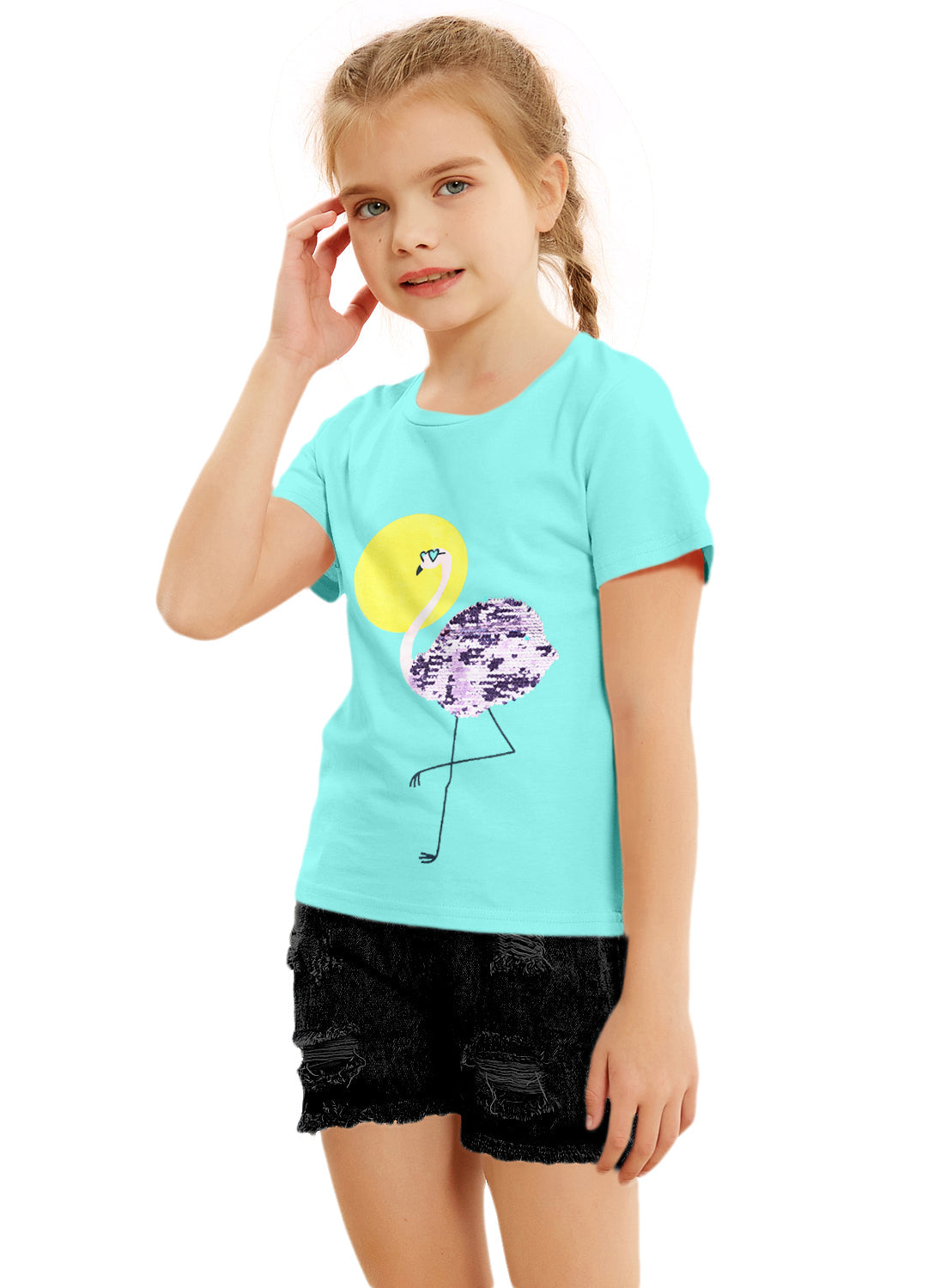 Sea Green Sequin T-shirt for Girls