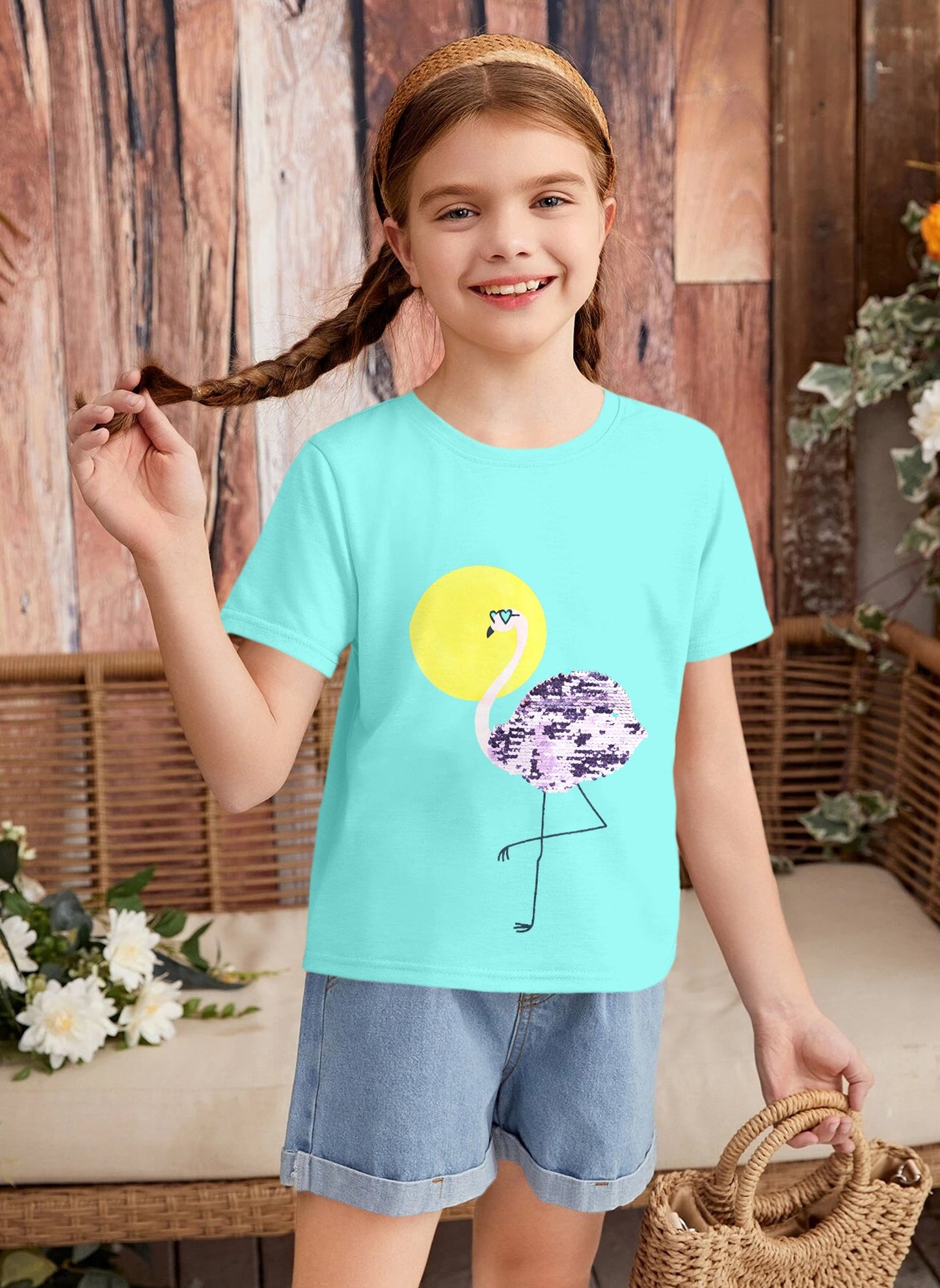 Sea Green Sequin T-shirt for Girls