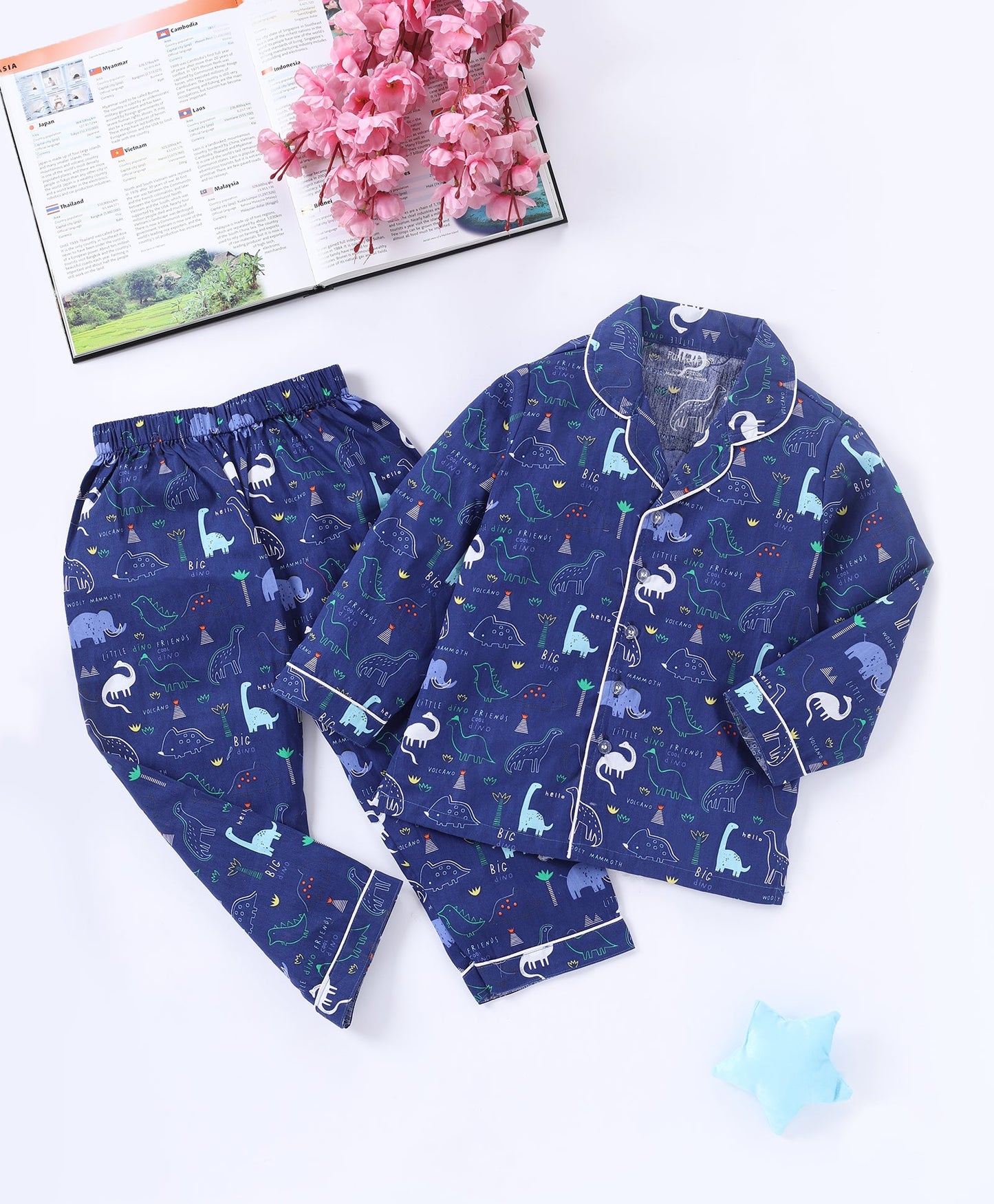 Blue Dinosaur Printed Pure Cotton Night Suit for Kids