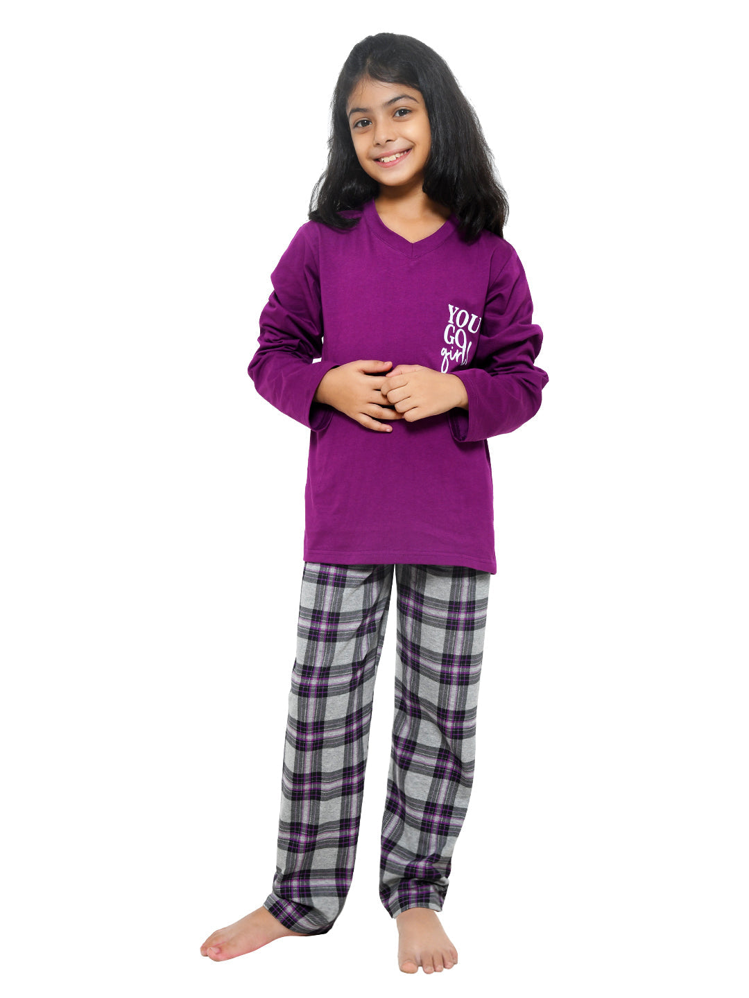 Purple Typography Printed Nightwear for Girls