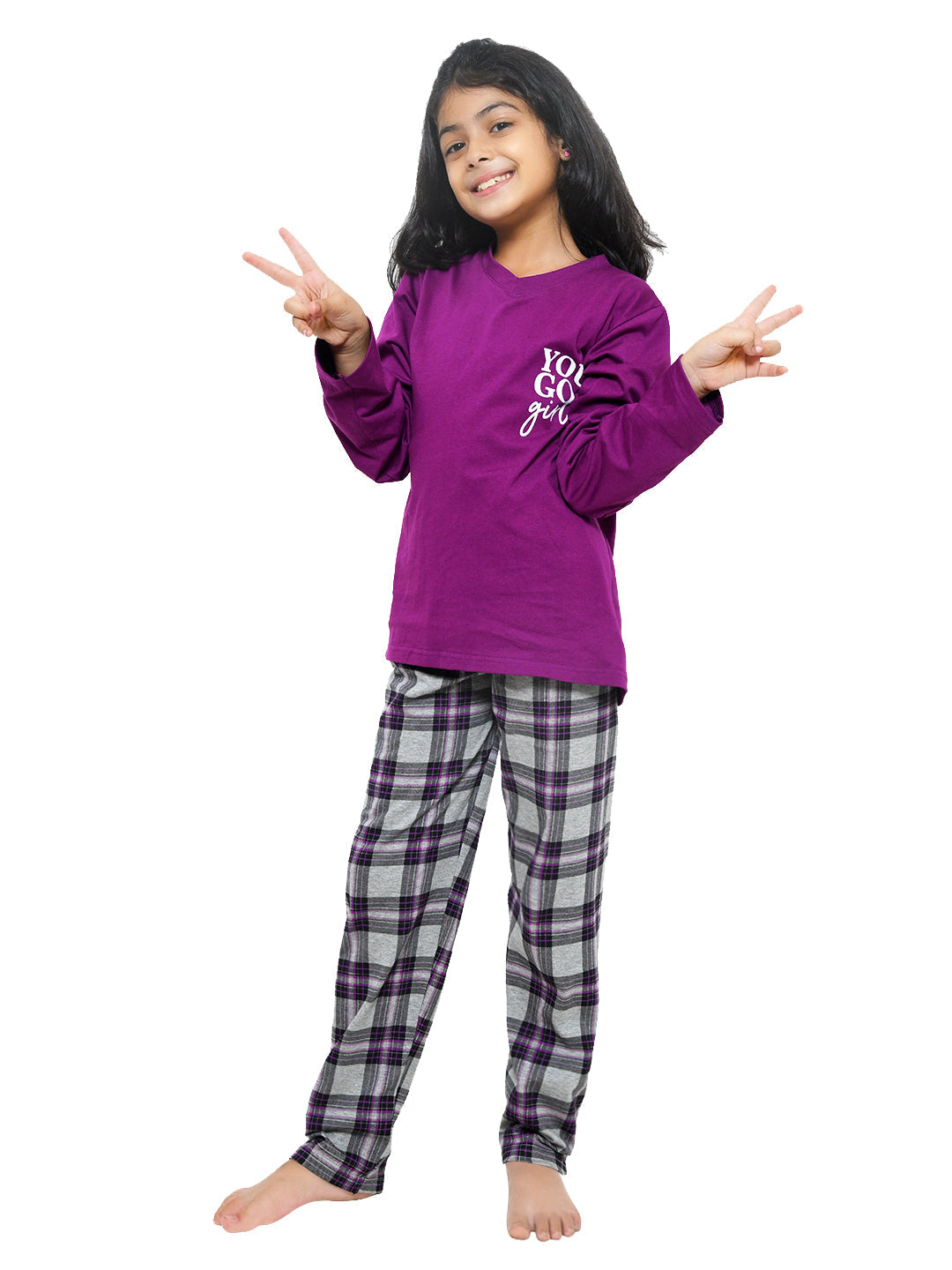 Purple Typography Printed Nightwear for Girls