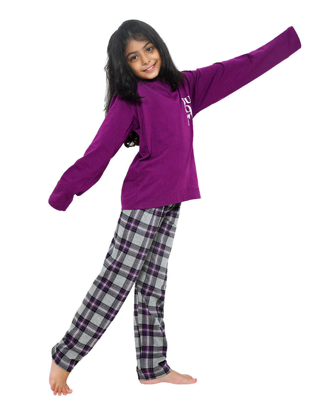 Purple Typography Printed Nightwear for Girls