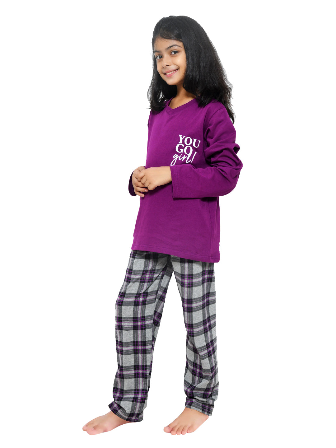 Purple Typography Printed Nightwear for Girls