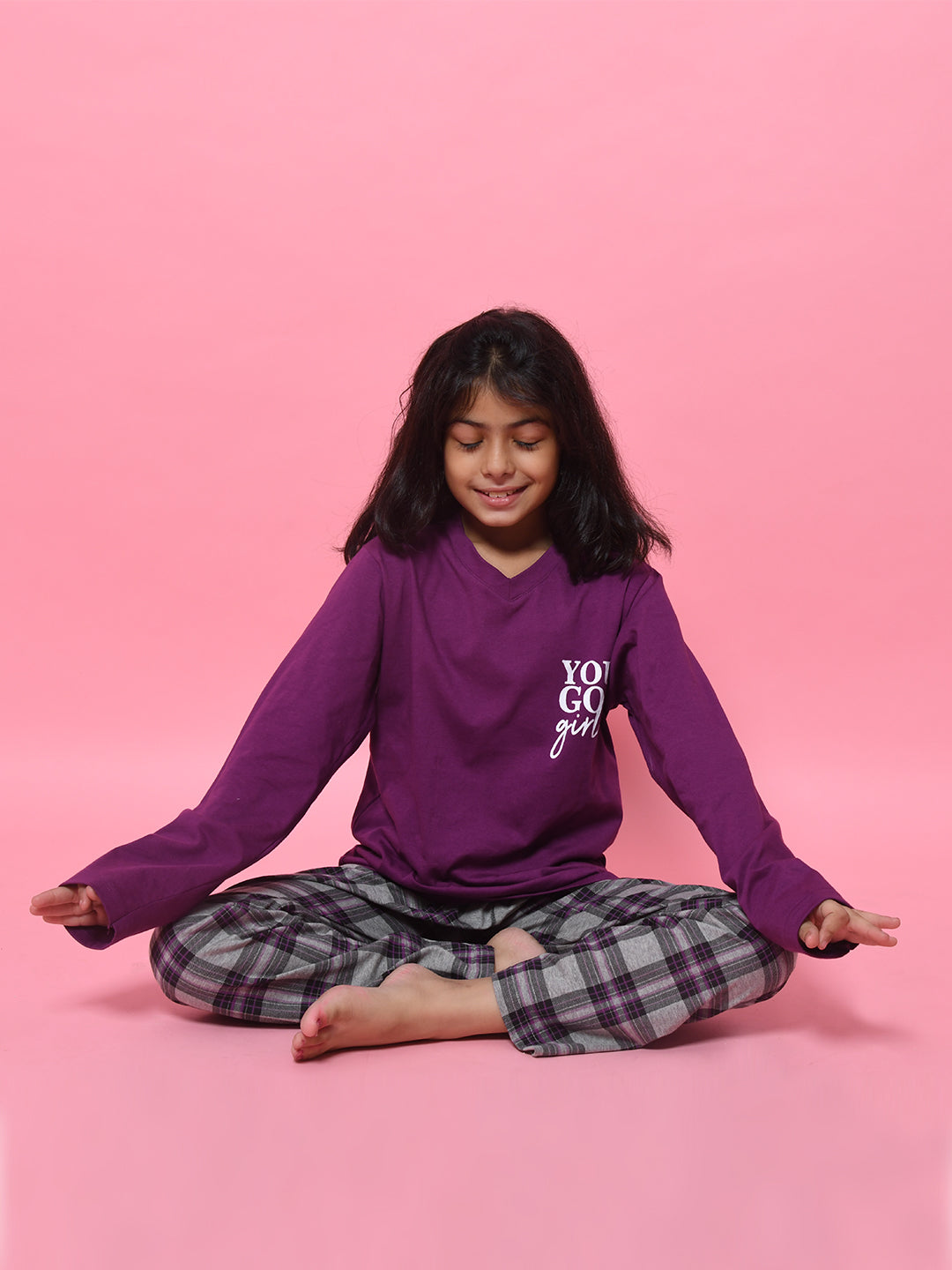 Purple Typography Printed Nightwear for Girls