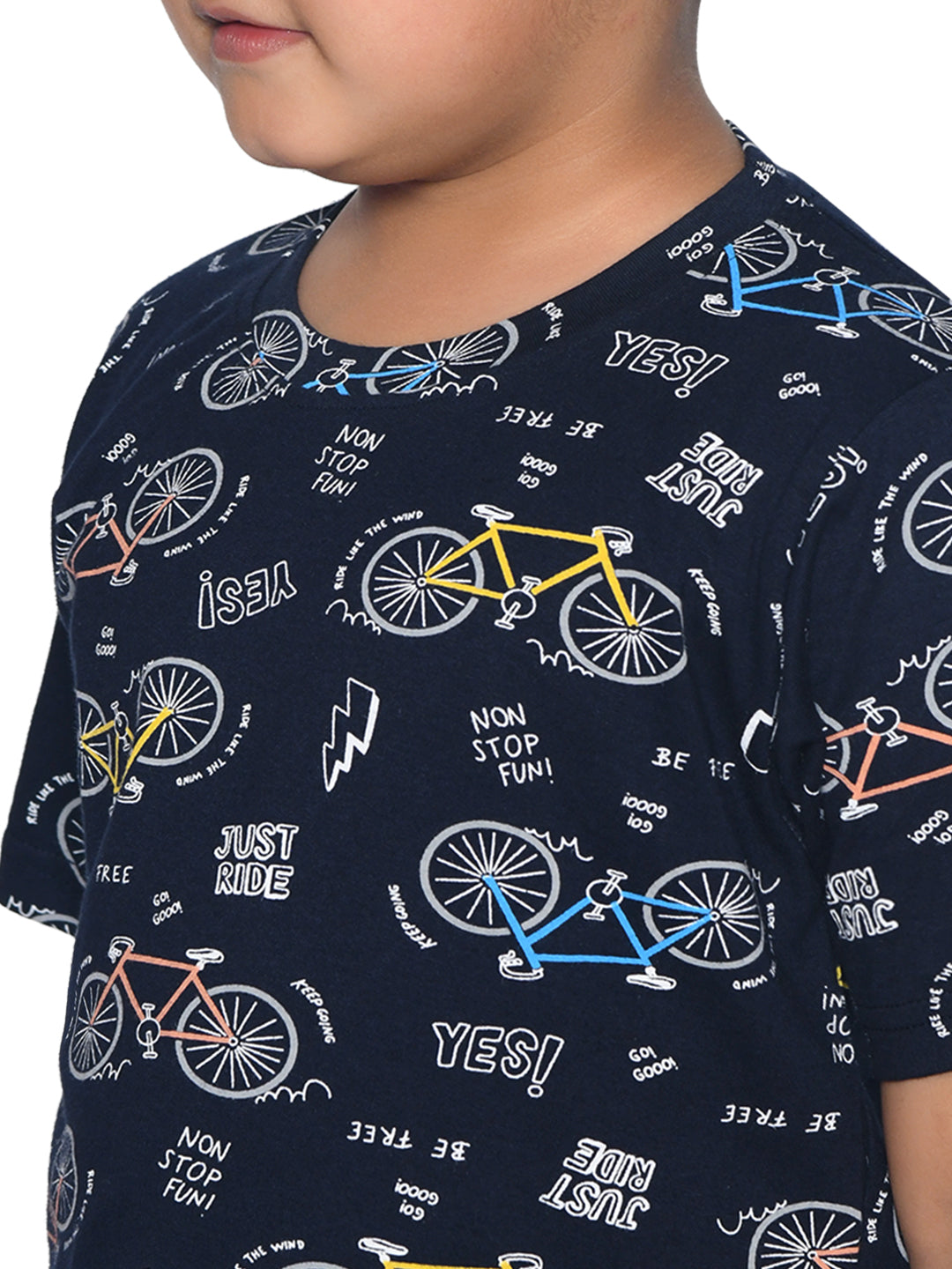 Navy & Grey Bicycle Printed Cotton Night suit