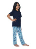 Girls Navy & Blue Skate Board Printed Night suit