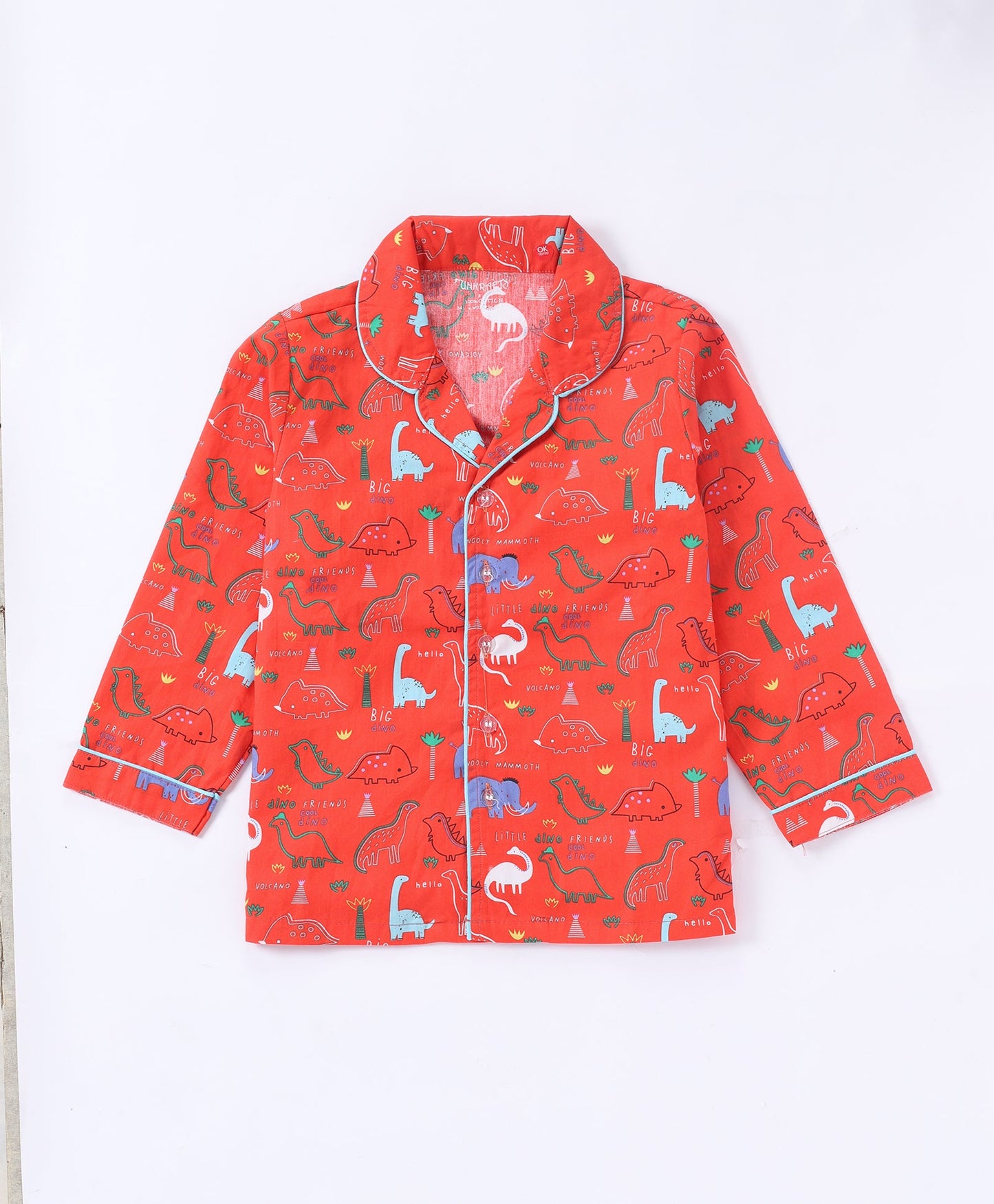 Red Dinosaur Printed Pure Cotton Night Suit for Kids