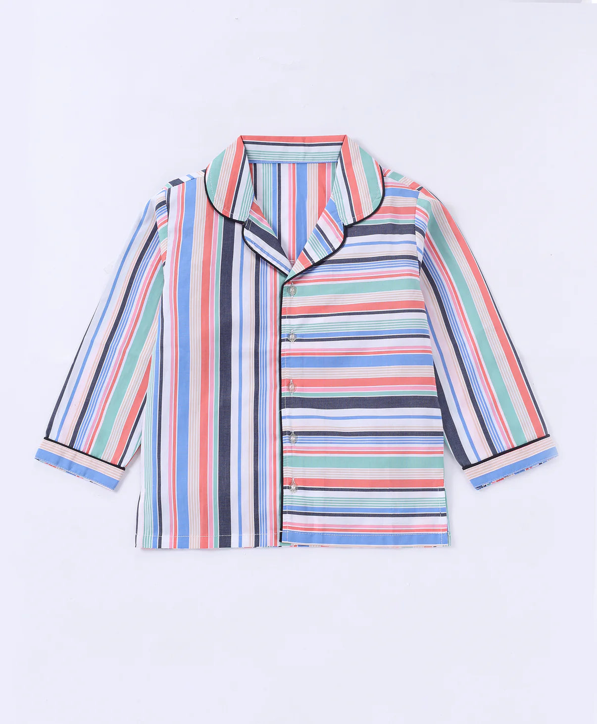 Multi-Color Stripe Vibe Collar Style Nightsuit for Kids