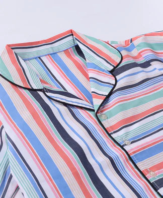Multi-Color Stripe Vibe Collar Style Nightsuit for Kids