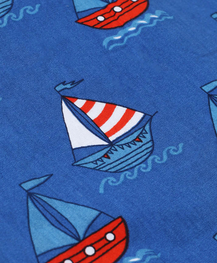Blue Ship Printed Cotton Night Suit for Boys & Girls