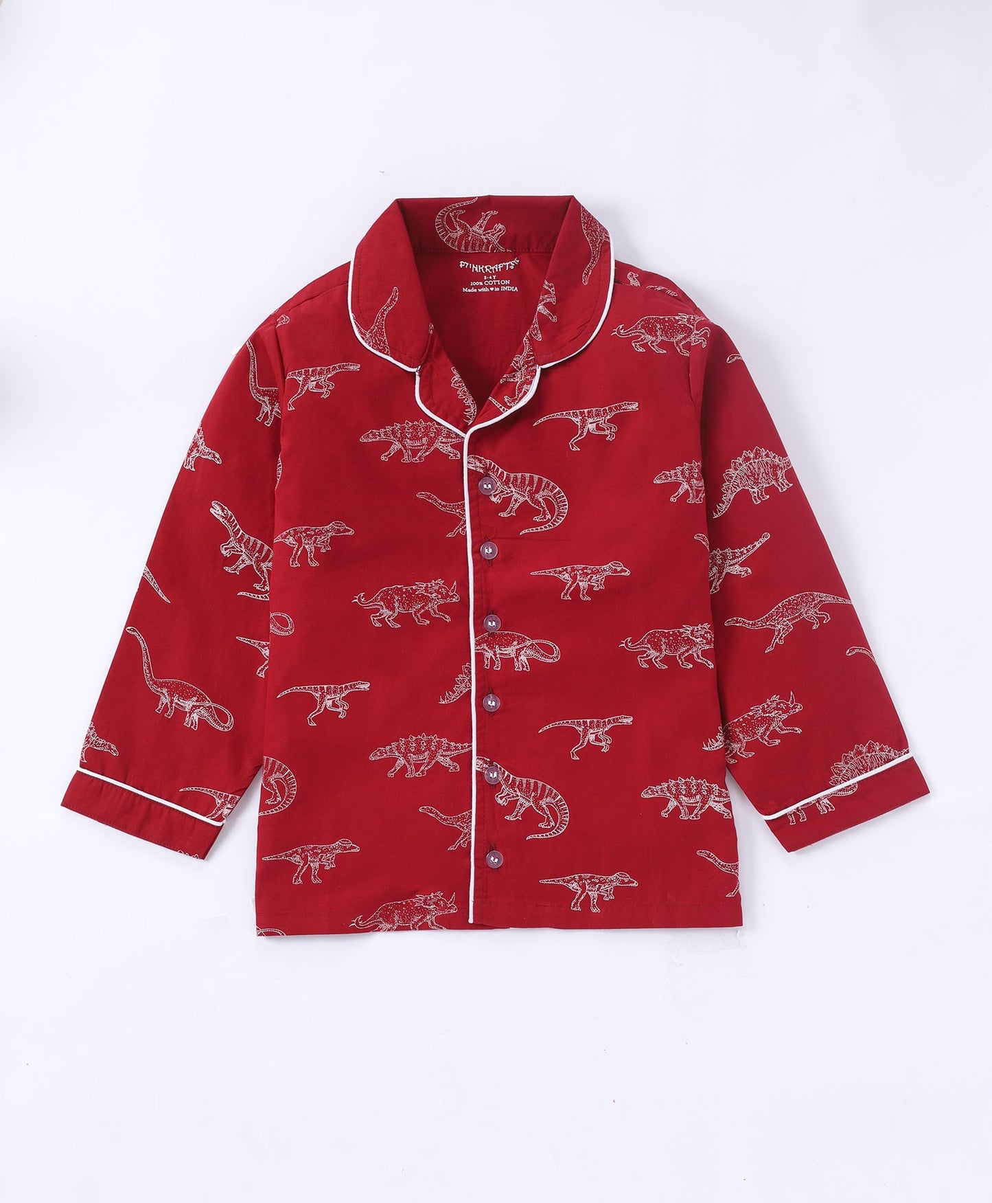 Red Dinosaur Printed Pure Cotton Night Suit for Boys