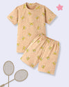 Brown Kids Pure Cotton Half Sleeves Printed T-shirt & Shorts Set