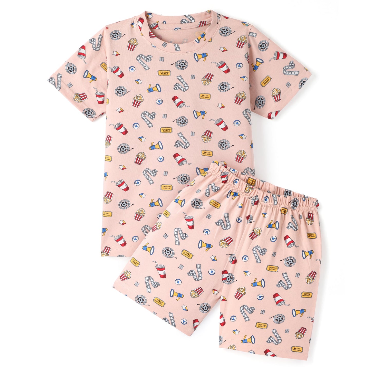 Peach Kids Pure Cotton Half Sleeves Printed T-shirt & Shorts Set Set