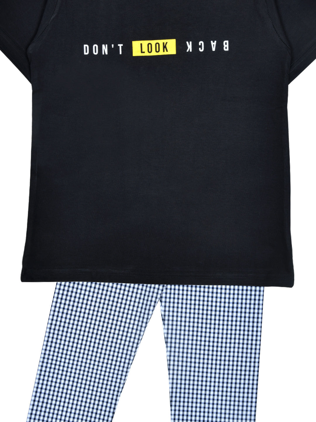 Black Checks Printed Cotton Night Dress For Kids