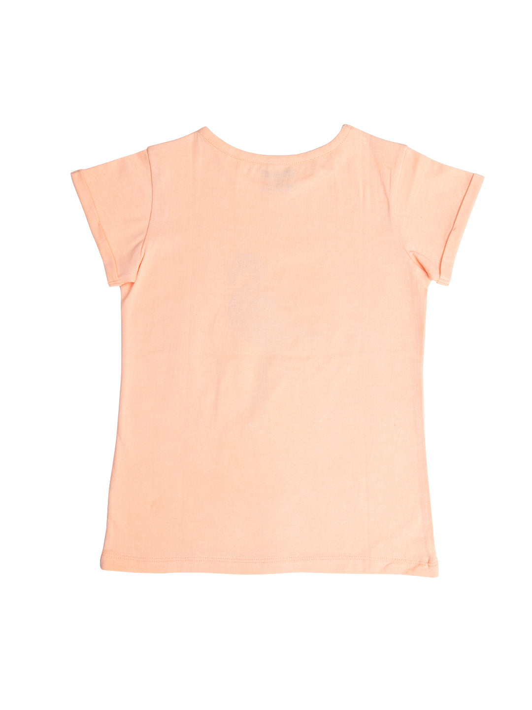 Peach Girls Sequin Printed Cotton T-shirt