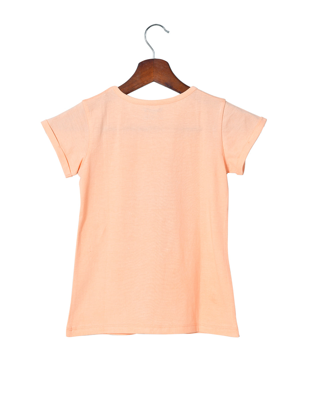 Peach Girls Sequin Printed Cotton T-shirt