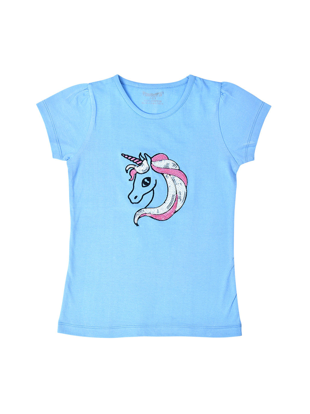 Blue Girls Sequin Cotton T-shirt