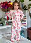 Off White & Pink Premium Cotton Full Sleeves Floral Printed Collar Style Nightsuit for Girls