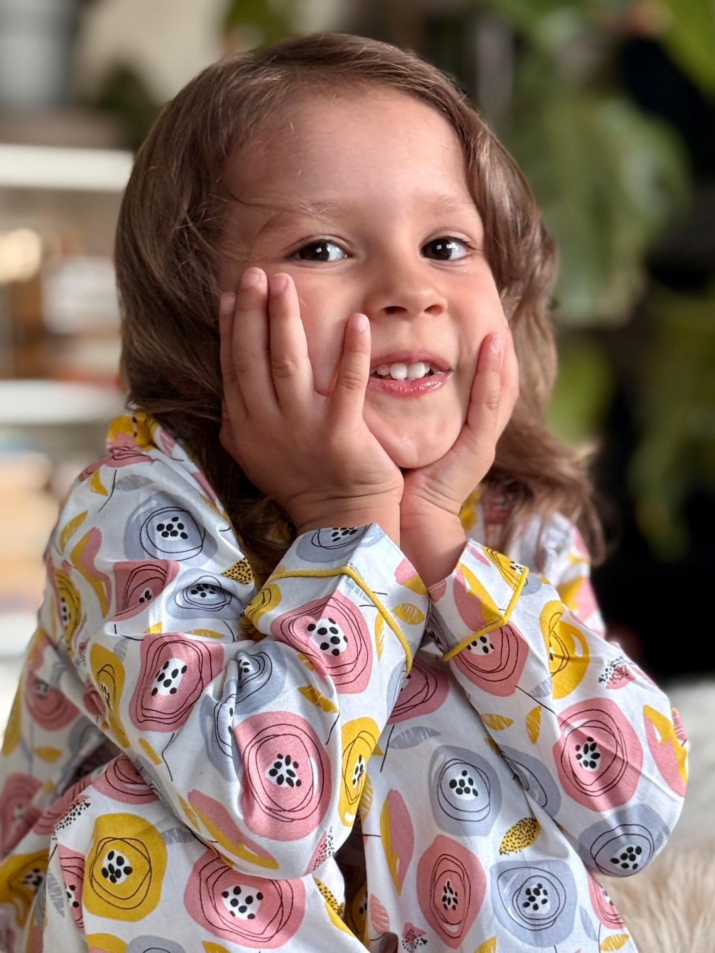 Multicolor Premium Cotton Full Sleeves Floral Printed Collar Style Nightsuit for Girls