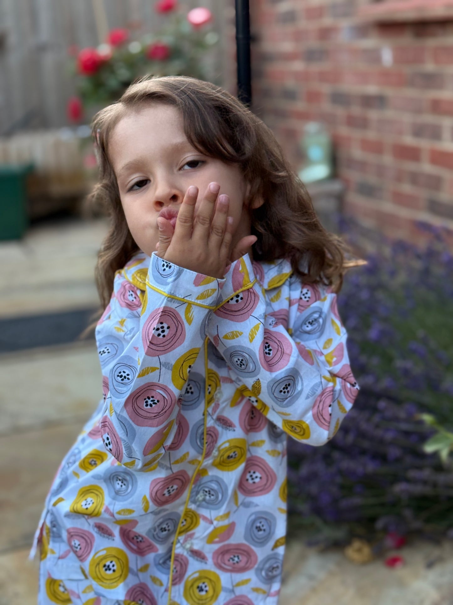 Multicolor Premium Cotton Full Sleeves Floral Printed Collar Style Nightsuit for Girls