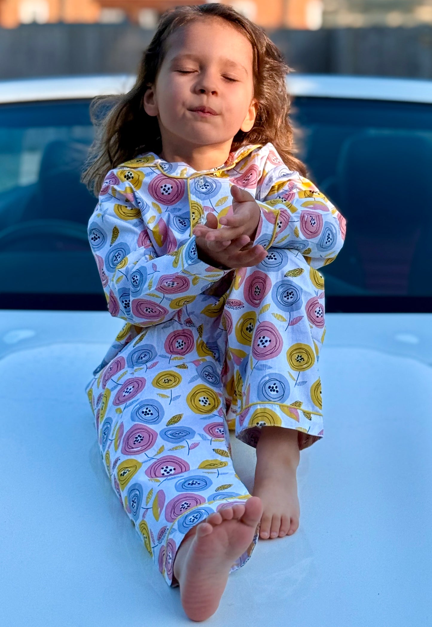 Multicolor Premium Cotton Full Sleeves Floral Printed Collar Style Nightsuit for Girls