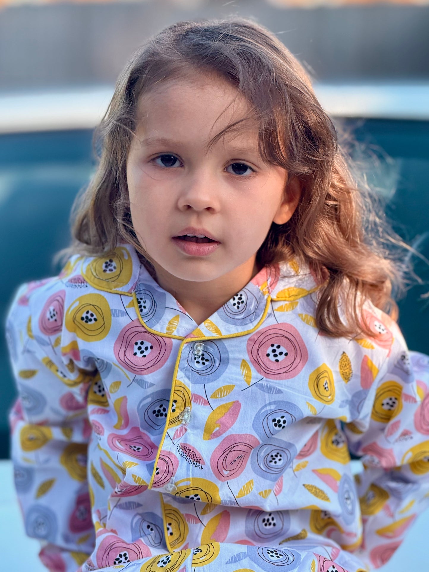 Multicolor Premium Cotton Full Sleeves Floral Printed Collar Style Nightsuit for Girls