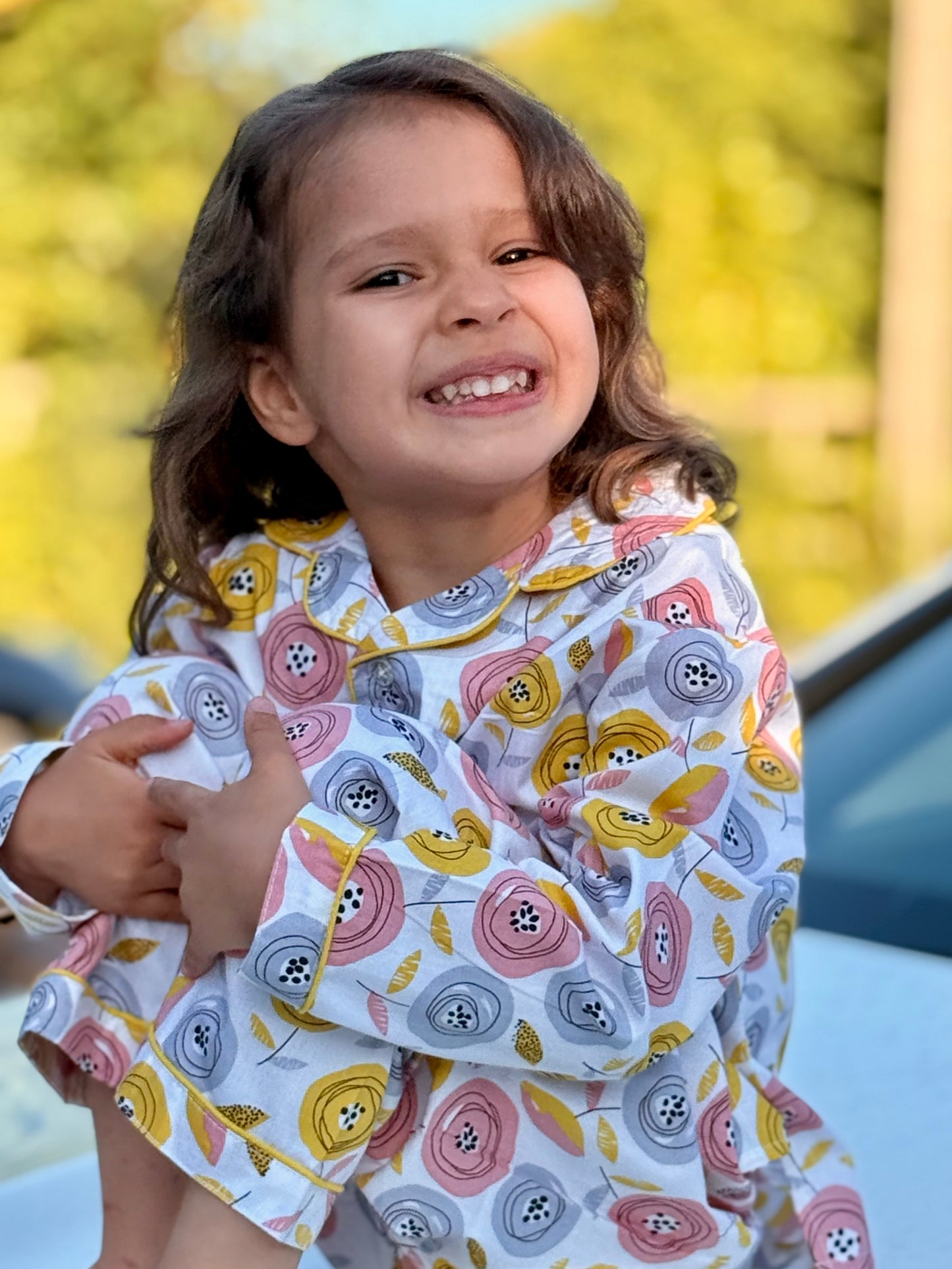 Multicolor Premium Cotton Full Sleeves Floral Printed Collar Style Nightsuit for Girls