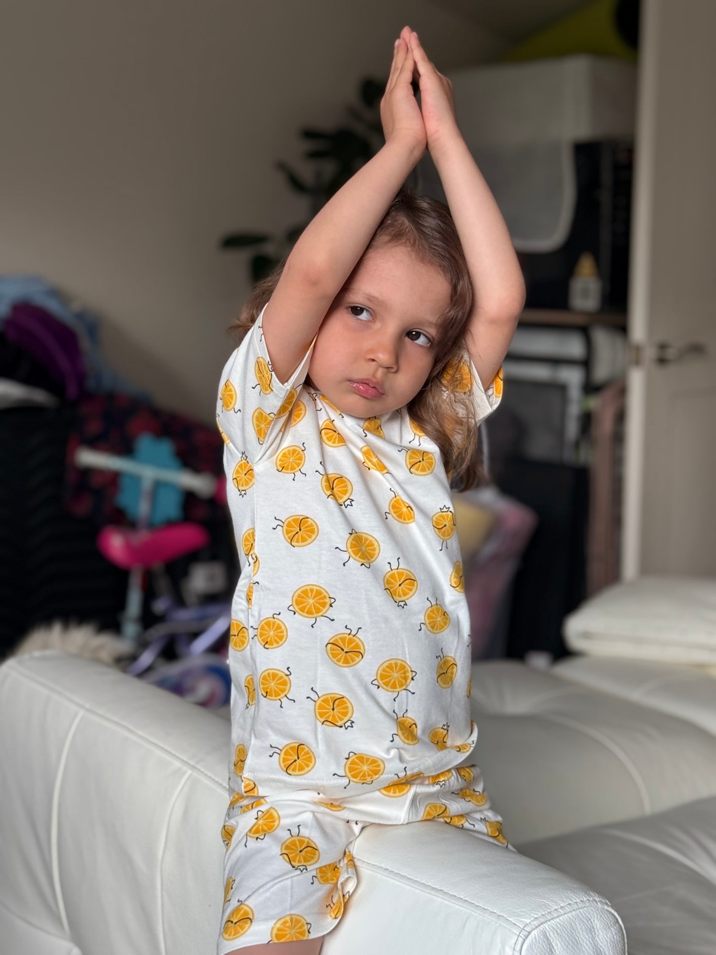 White Lemon Printed Cotton Co-ord Set for Girls