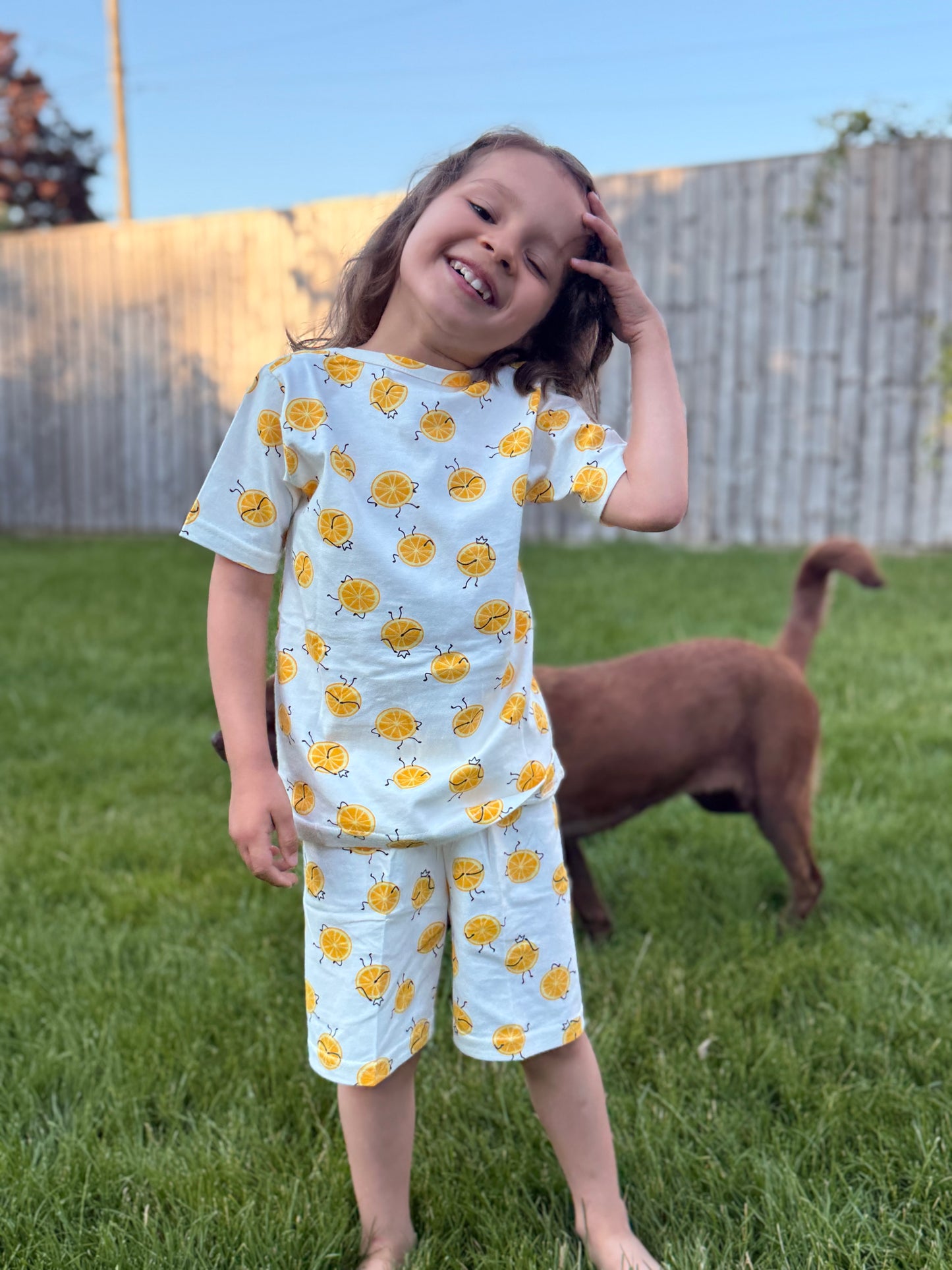 White Lemon Printed Cotton Co-ord Set for Girls