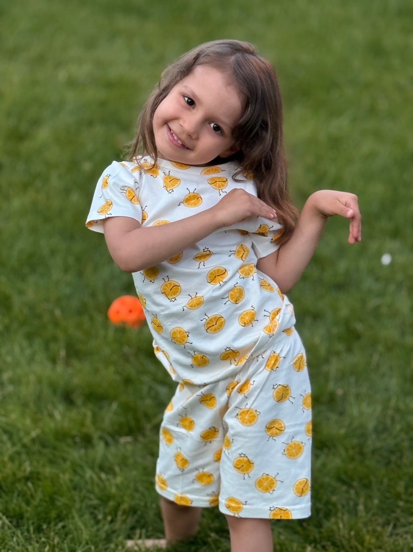 White Lemon Printed Cotton Co-ord Set for Girls