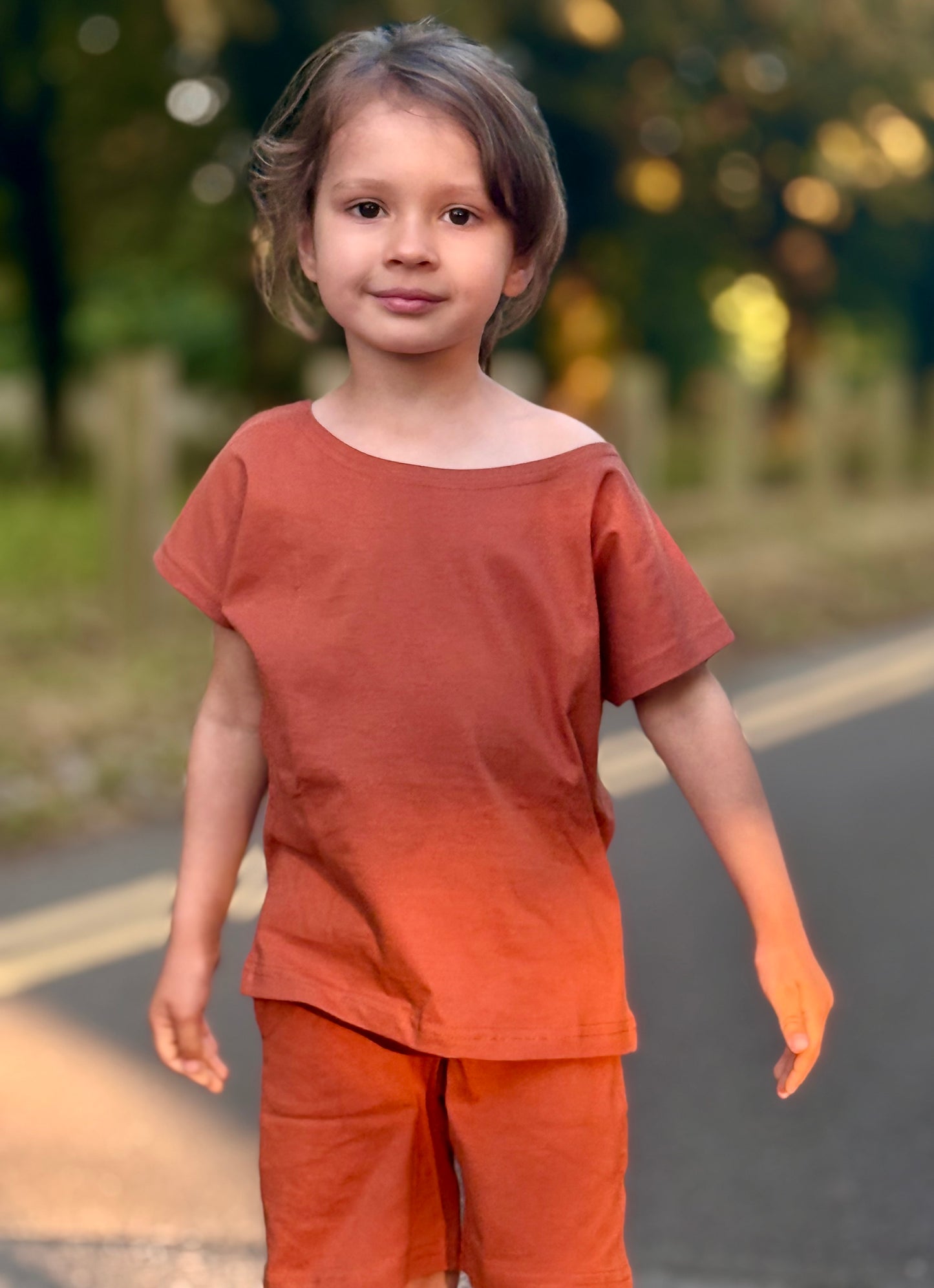 Brown Solid Premium Cotton T-Shirt & Shorts Set with pockets for Girls