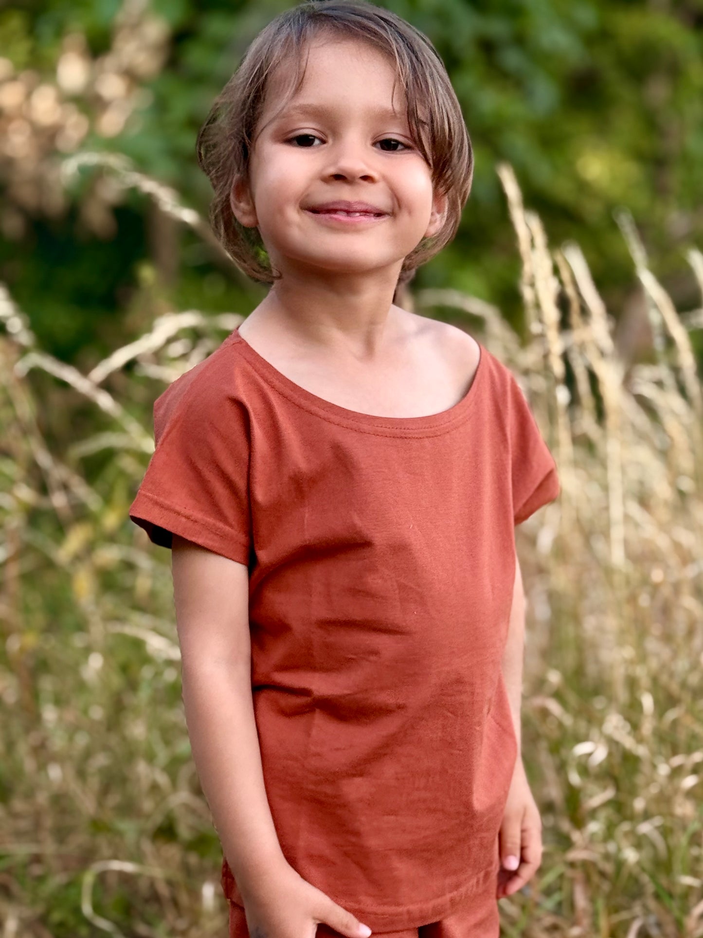 Brown Solid Premium Cotton T-Shirt & Shorts Set with pockets for Girls