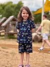 Navy Blue Kids Pure Cotton Half Sleeves Bicycle Printed T-shirt & Shorts Set