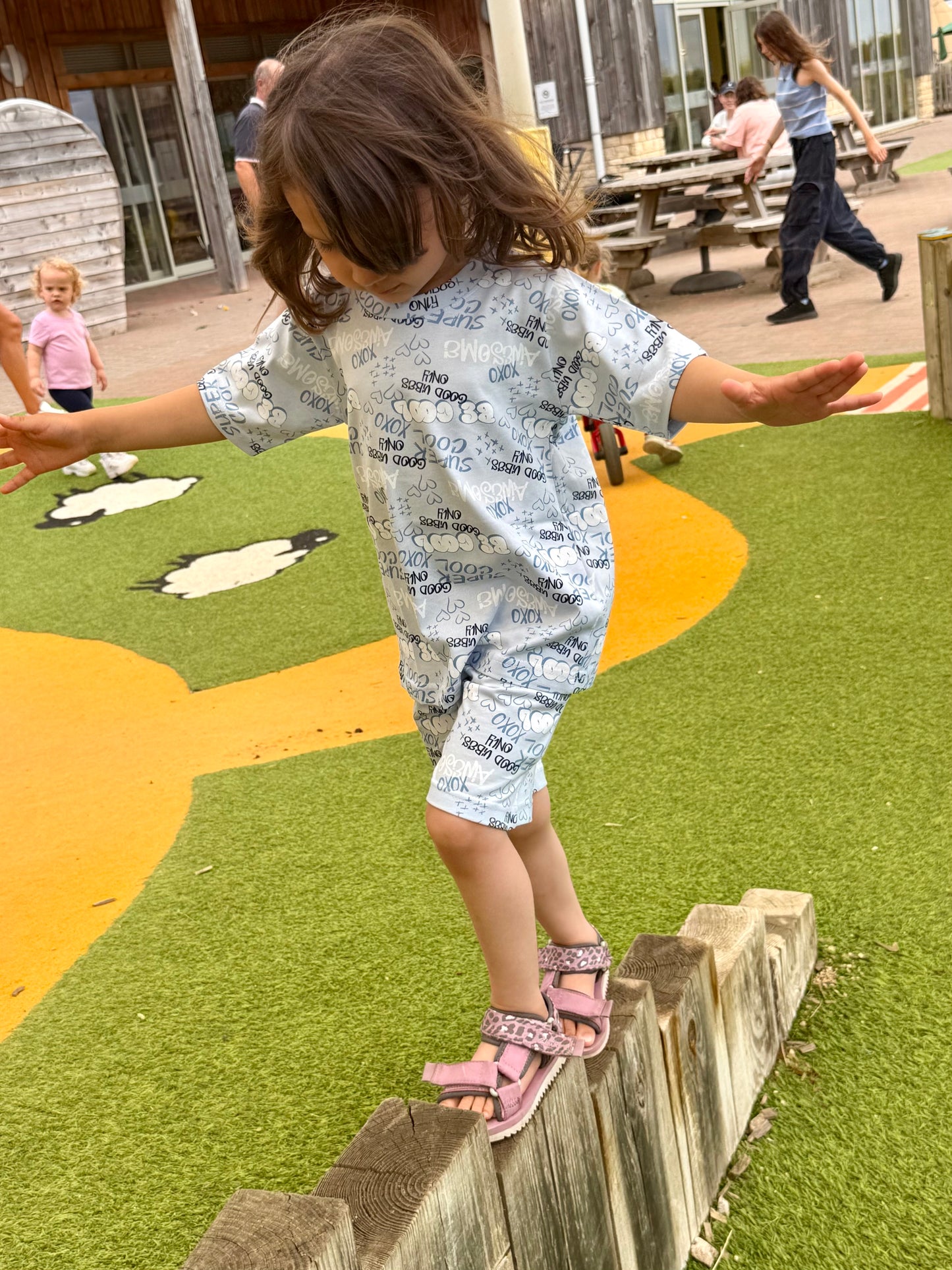 Blue Unisex Typographic Printed Cotton Co-ord Set for Kids