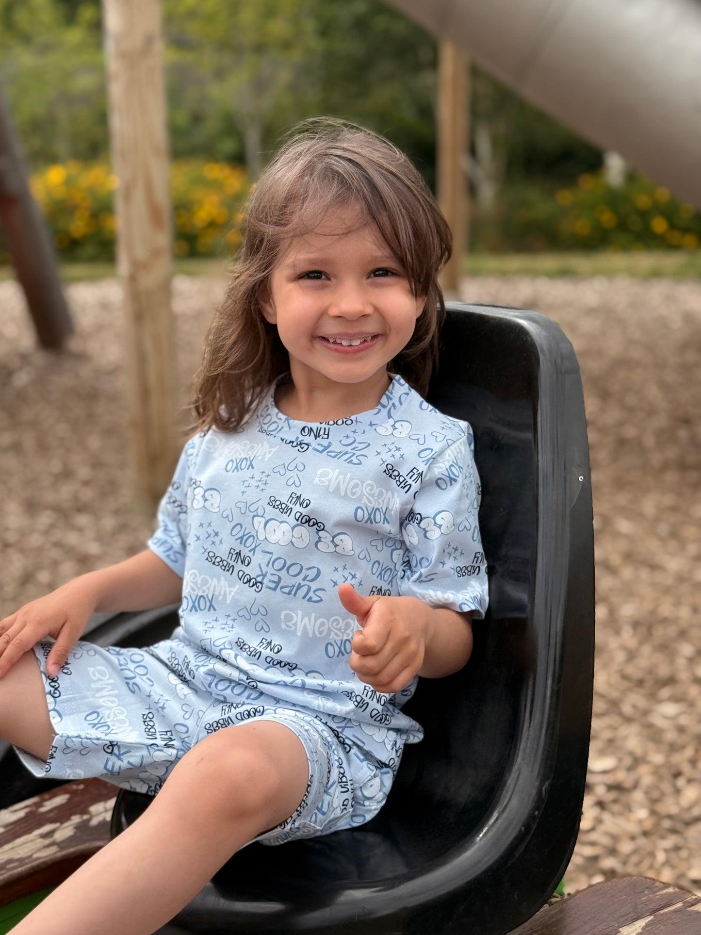 Blue Unisex Typographic Printed Cotton Co-ord Set for Kids