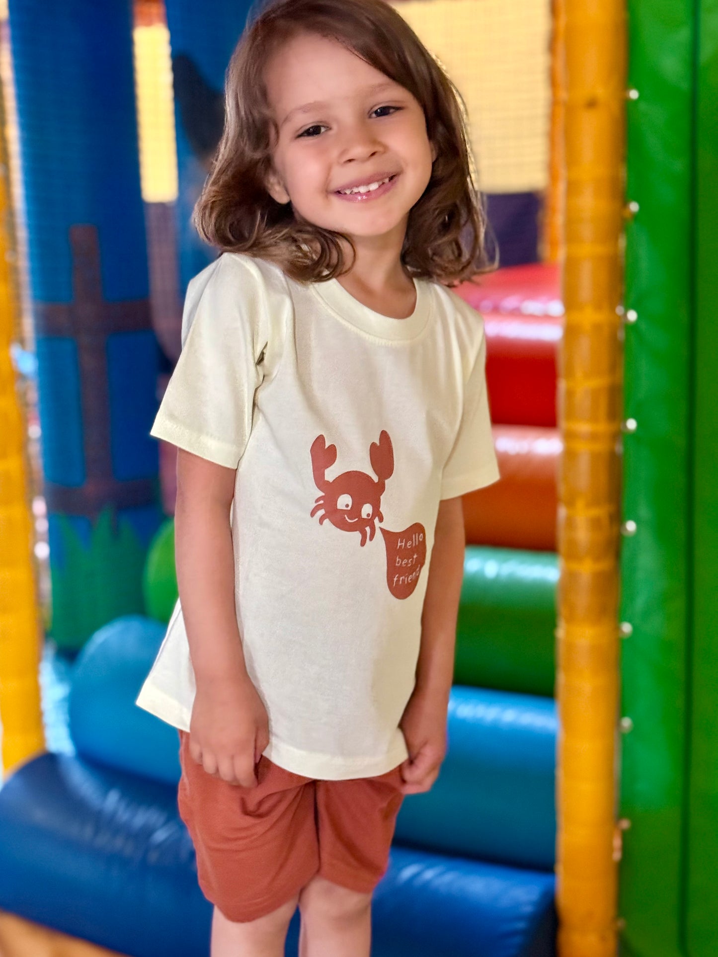 Brown & Off white Typographic Printed Premium Cotton T-Shirt & Shorts Set for Boys & Girls