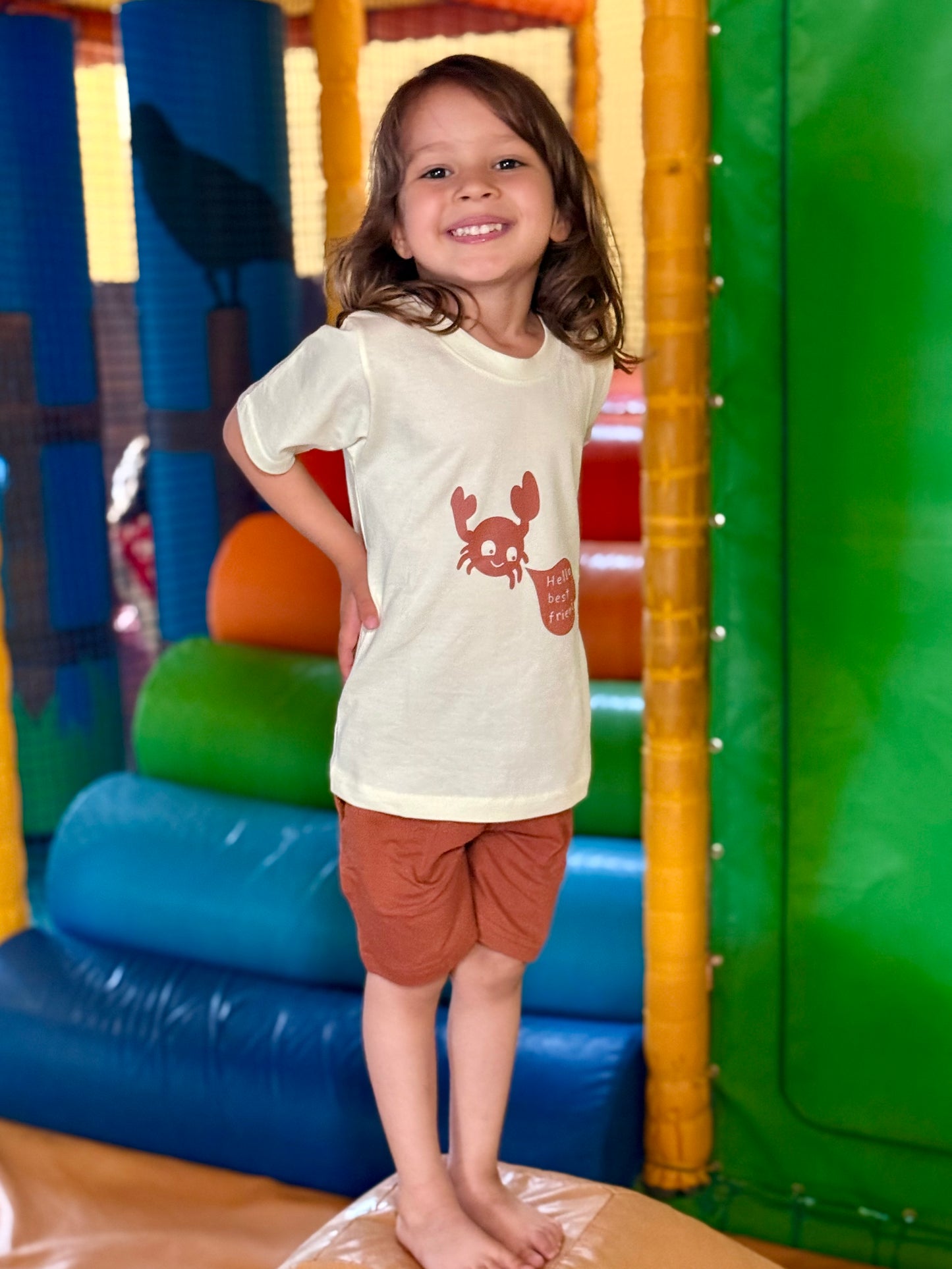 Brown & Off white Typographic Printed Premium Cotton T-Shirt & Shorts Set for Boys & Girls