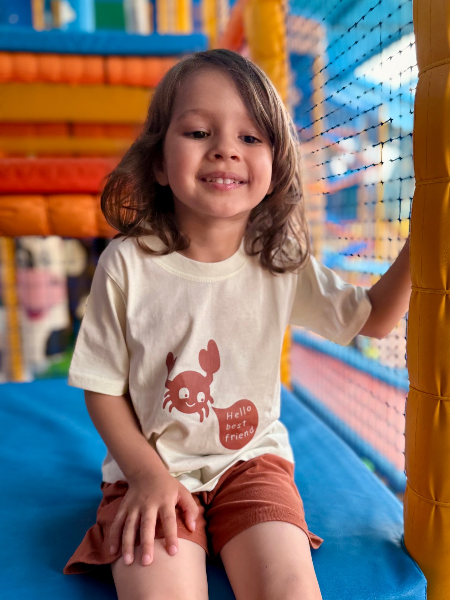 Brown & Off white Typographic Printed Premium Cotton T-Shirt & Shorts Set for Boys & Girls