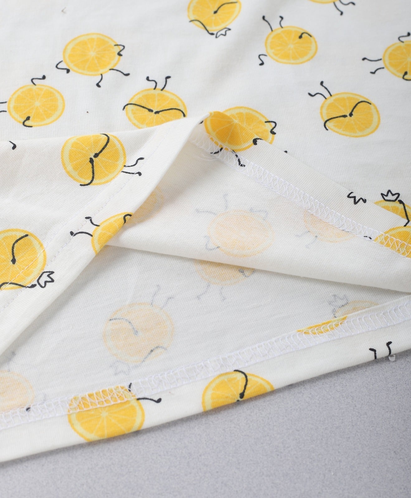 White Unisex Lemon Printed Cotton Co-ord Set for Kids