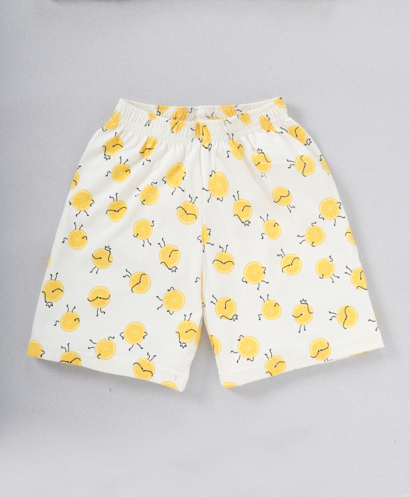 White Unisex Lemon Printed Cotton Co-ord Set for Kids