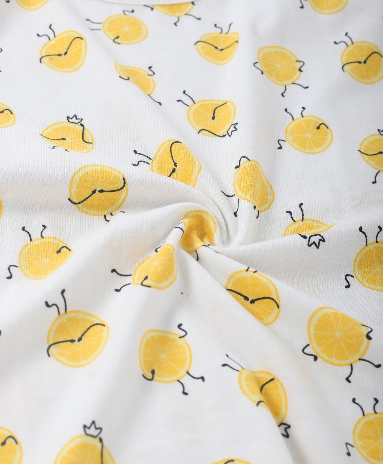 White Unisex Lemon Printed Cotton Co-ord Set for Kids