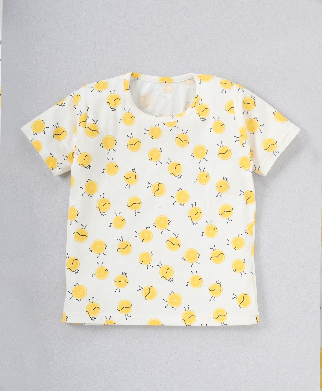 White Unisex Lemon Printed Cotton Co-ord Set for Kids