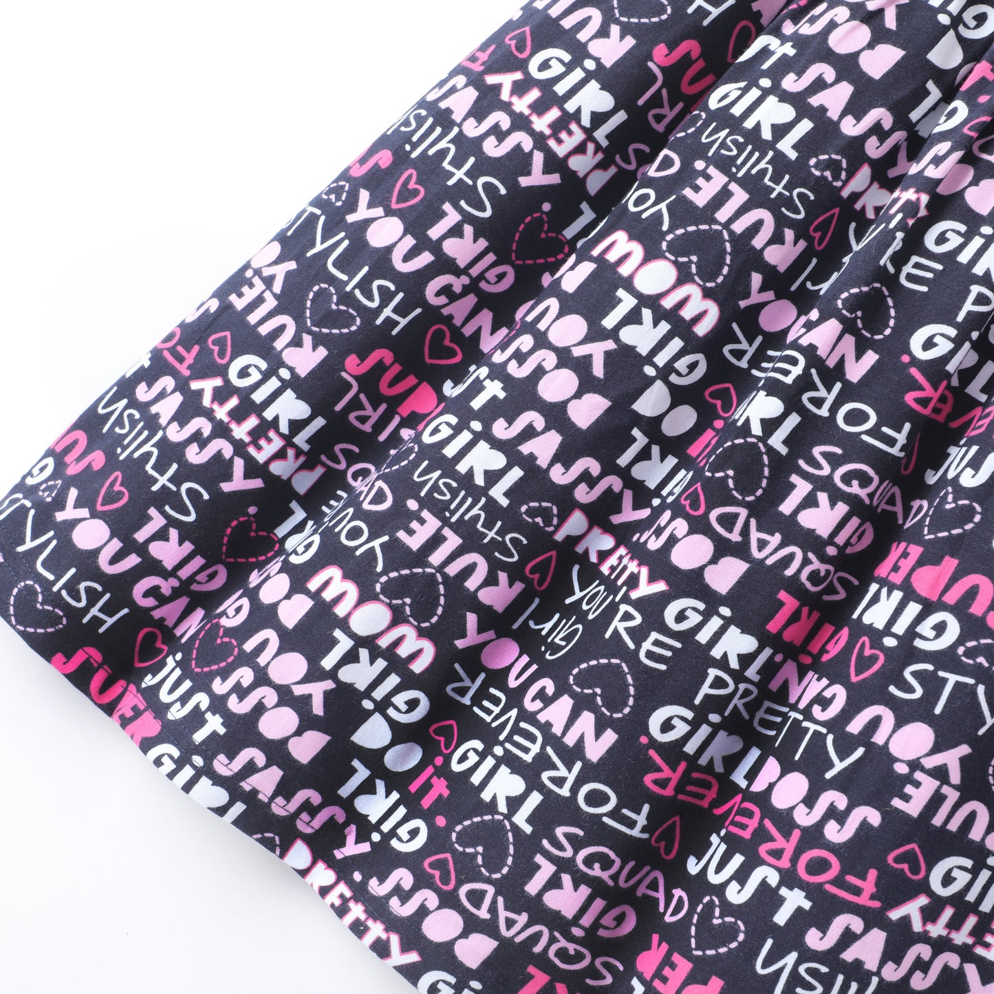 Black & Pink Premium Cotton Single Jersey With Bio Finish Half Flutter Sleeves Typographic Printed Frock for Girls